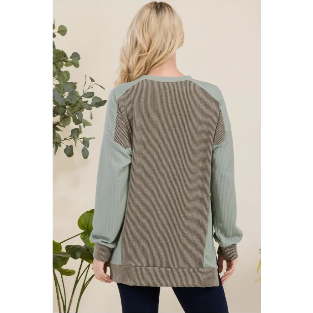 Celeste High-low Contrast Round Neck Sweatshirt - Sweatshirts & Hoodies on Sale Worldwide Shipping