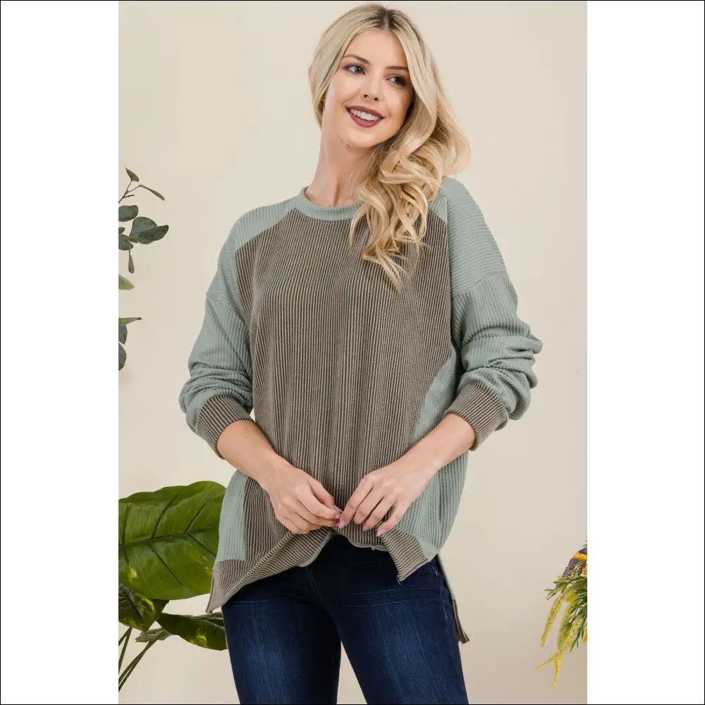 Celeste High-low Contrast Round Neck Sweatshirt - Sweatshirts & Hoodies on Sale Worldwide Shipping