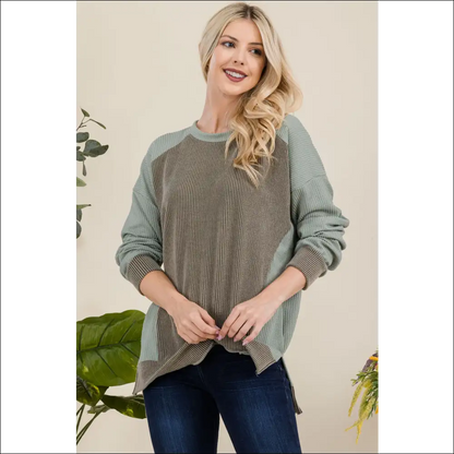 Celeste High-low Contrast Round Neck Sweatshirt - Sweatshirts & Hoodies on Sale Worldwide Shipping