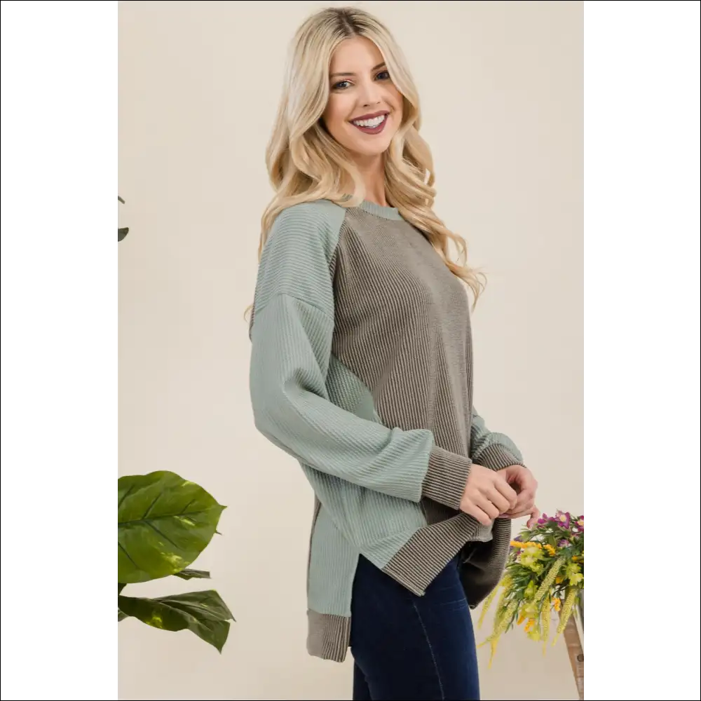 Celeste High-low Contrast Round Neck Sweatshirt - Sweatshirts & Hoodies on Sale Worldwide Shipping