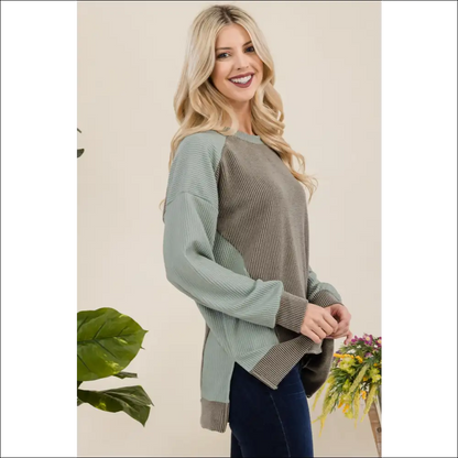 Celeste High-low Contrast Round Neck Sweatshirt - Sweatshirts & Hoodies on Sale Worldwide Shipping