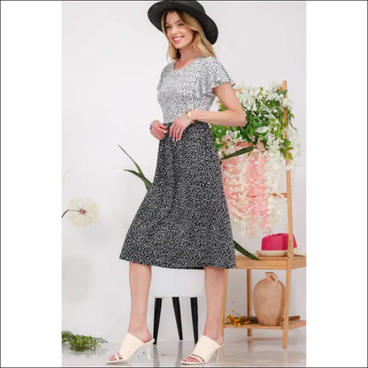 Celeste Plus Size Two Tone Animal Print Midi Dress - Dresses on Sale Worldwide Shipping