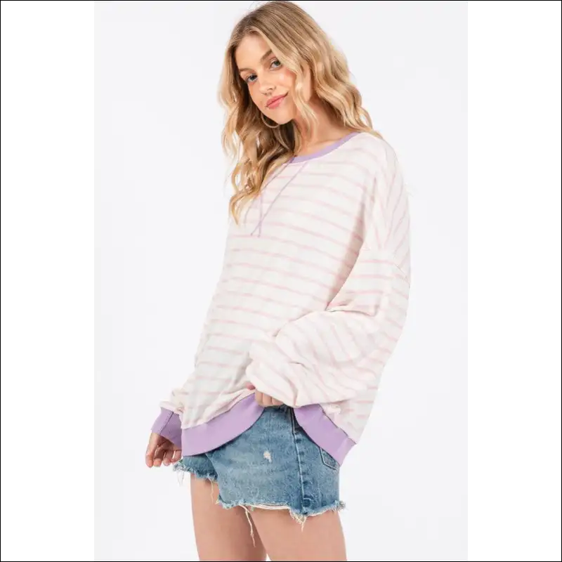 Ces Femme Striped Round Neck Sweatshirt - Sweatshirts & Hoodies on Sale Worldwide Shipping