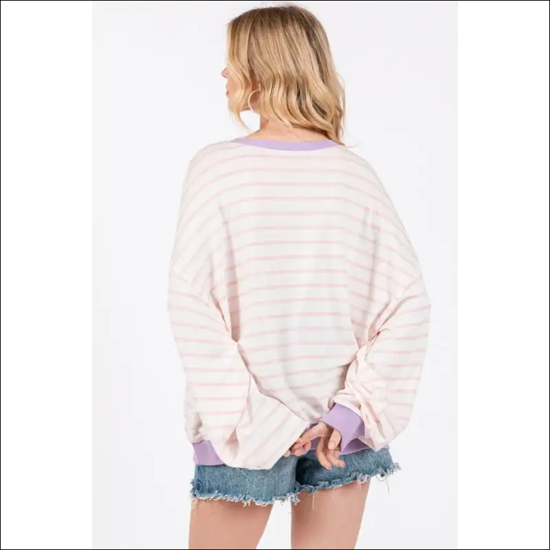 Ces Femme Striped Round Neck Sweatshirt - Sweatshirts & Hoodies on Sale Worldwide Shipping