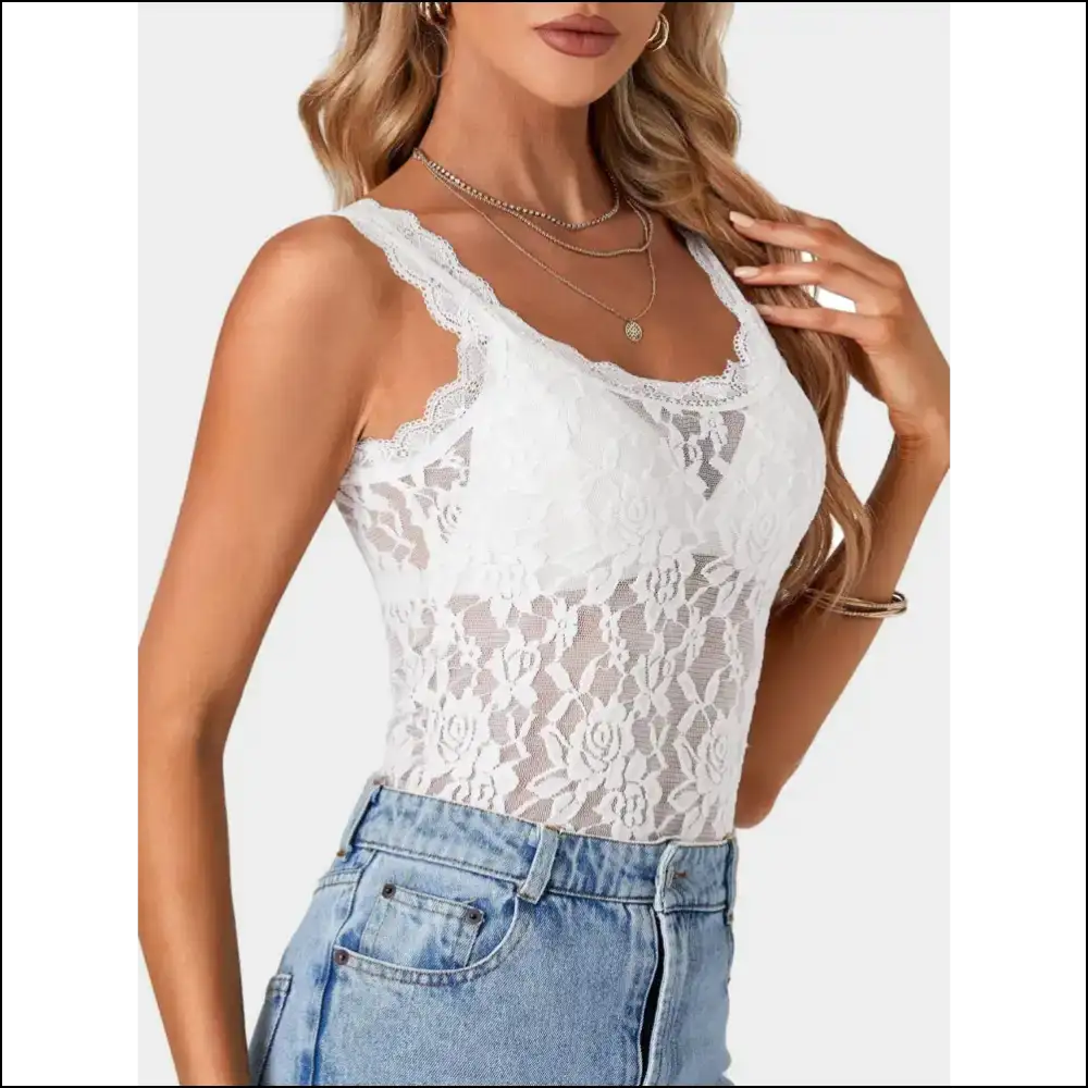 Channel your Inner Diva in our Lace Scoop Neck Tank—unleash the Sass! 😏✨ - Tank Tops on Sale Worldwide Shipping