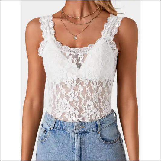 Channel your Inner Diva in our Lace Scoop Neck Tank—unleash the Sass! 😏✨ - White / s - Tank Tops on Sale Worldwide Shipping