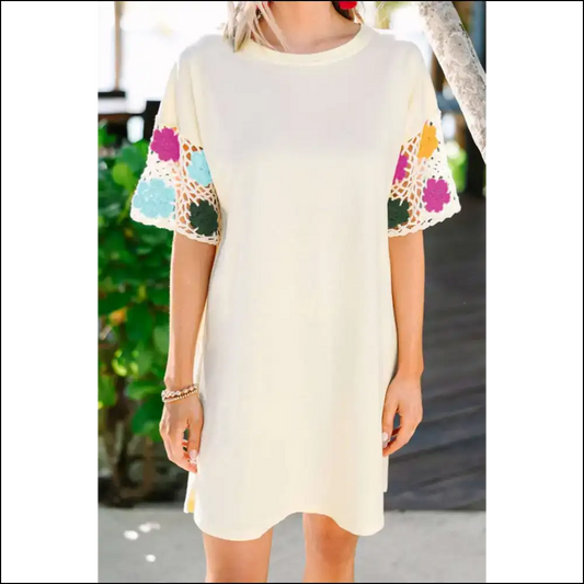 Charming White Floral Crochet Dress: Needful Things’ Cute Emergency 😜 - s - Short Dresses on Sale Worldwide Shipping