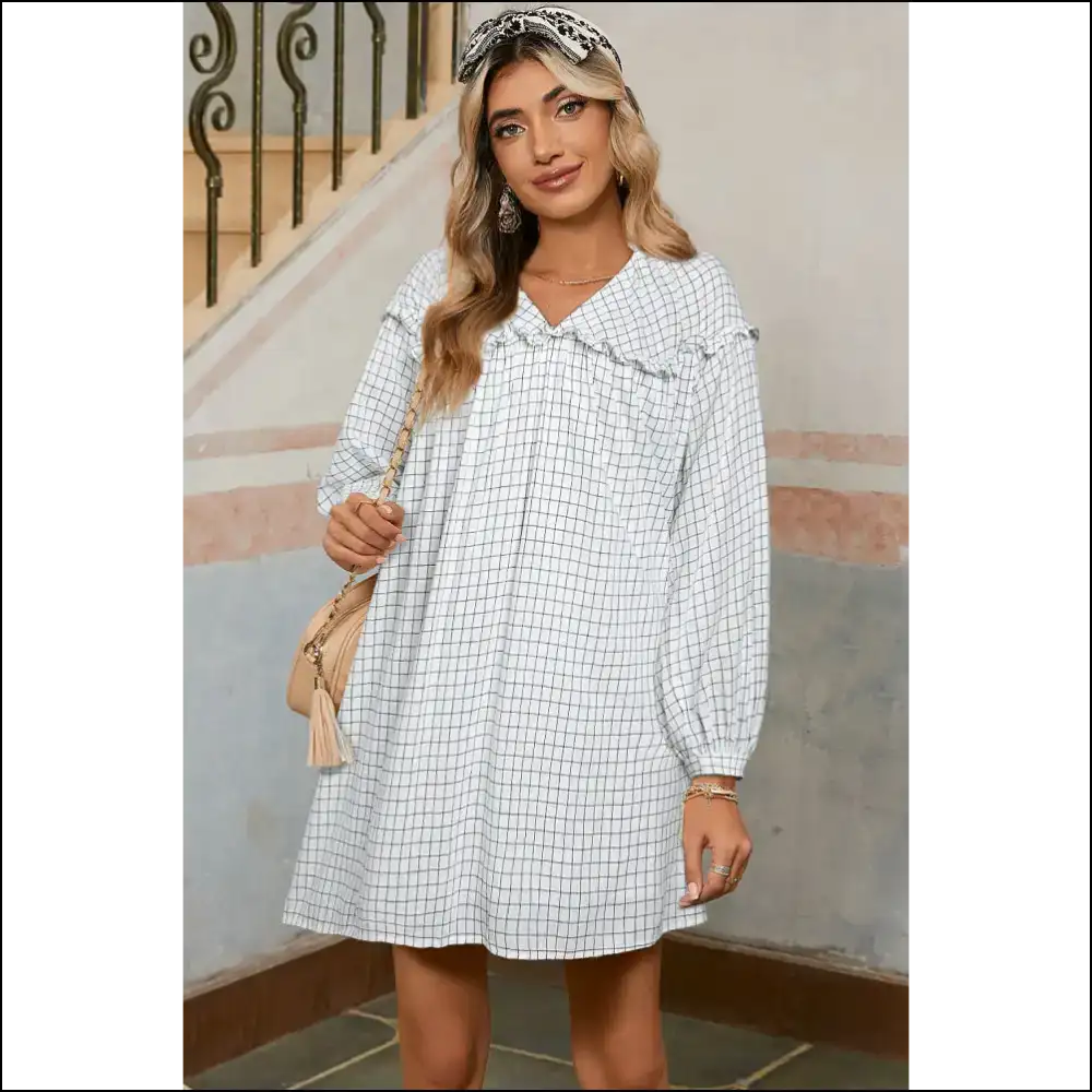 Charming White Plaid Dress: not to Cause Tan Lines (maybe) - Short Dresses on Sale Worldwide Shipping