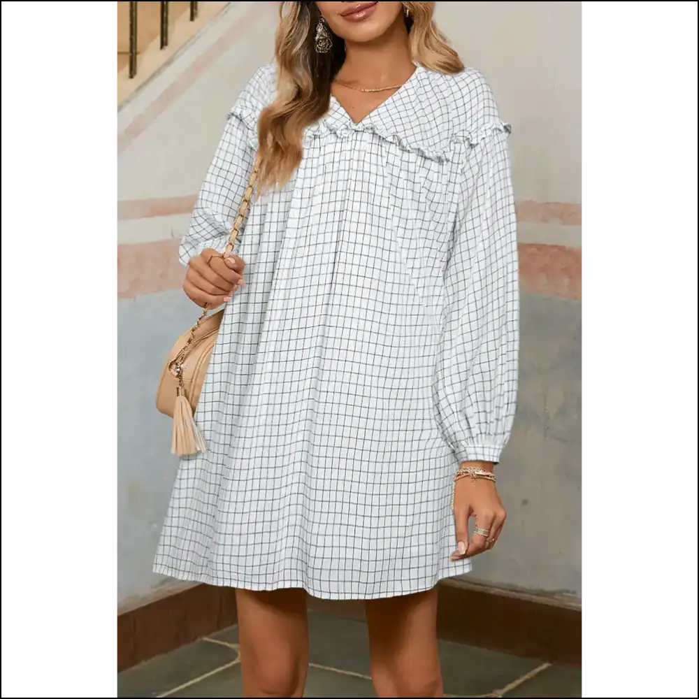 Charming White Plaid Dress: not to Cause Tan Lines (maybe) - Stripe / s - Short Dresses on Sale Worldwide Shipping