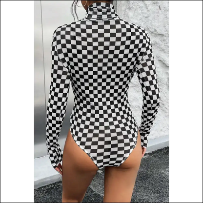 Check Yourself Before you Wreck Black Checkered Bodysuit - on Sale Worldwide Shipping