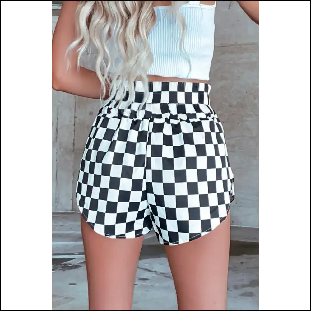 Check Yourself Before you Wreck Black Checkered High Waist Casual Shorts from Needful Things 😎 - on Sale Worldwide Shipping