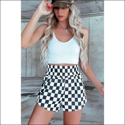 Check Yourself Before you Wreck Black Checkered High Waist Casual Shorts from Needful Things 😎 - on Sale Worldwide Shipping