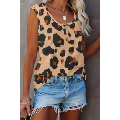 Cheetah Print Button Neck Tank: your New Wild Bestie from Needful Things 🐆 - Tank Tops on Sale Worldwide Shipping