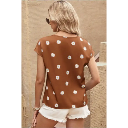 Chestnut Daisy Print Batwing Blouse Sunny Hug - Blouses on Sale Worldwide Shipping