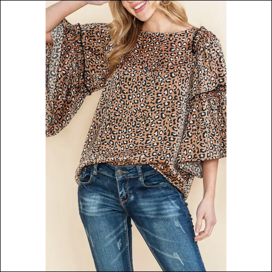 Chestnut Leopard Ruffle Flounce Sleeve: Roar-some Fashion 🐆 Needful Things - s - Blouses on Sale Worldwide Shipping
