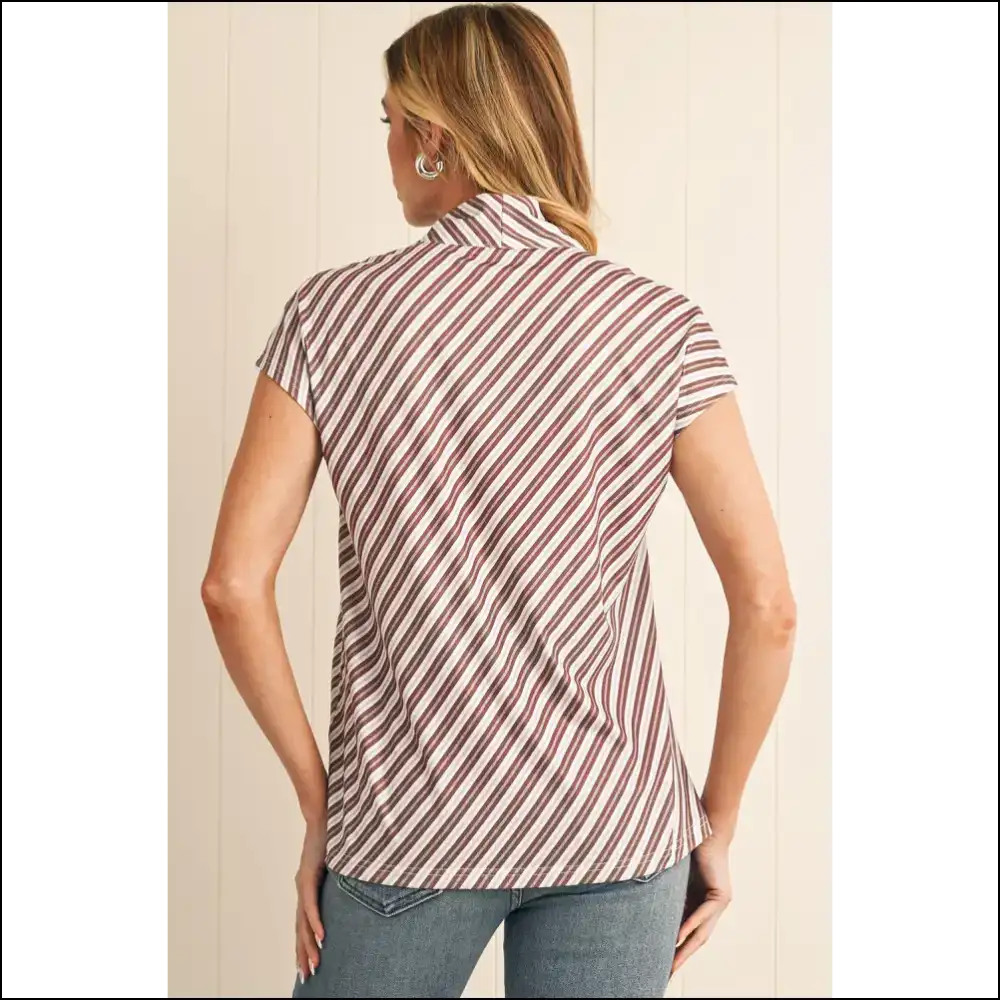 Chestnut Stripe V-neck Cap Sleeve Blouse: Dress Like you Own the Bank 💰 - Blouses on Sale Worldwide Shipping