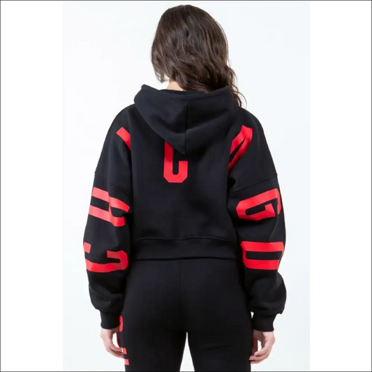 Chic American Bazi Letter Graphic Cropped Hoodie - Black / s - Hoodies Sweatshirts & on Sale Worldwide Shipping
