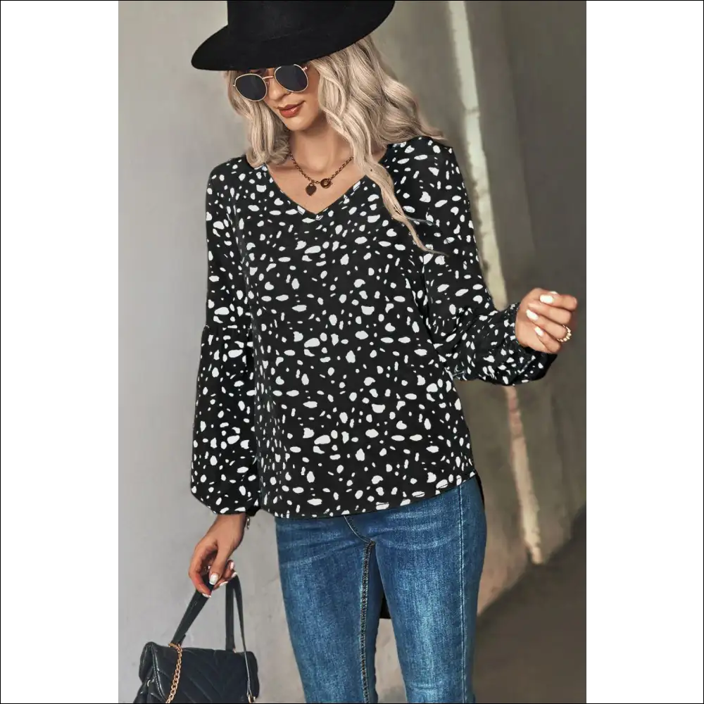 Chic Animal Print V-neck High-low Blouse - Blouses on Sale Worldwide Shipping
