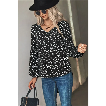 Chic Animal Print V-neck High-low Blouse - Blouses on Sale Worldwide Shipping