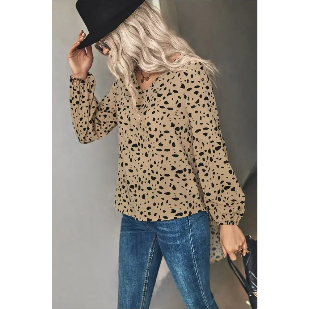 Chic Animal Print V-neck High-low Blouse - Blouses on Sale Worldwide Shipping