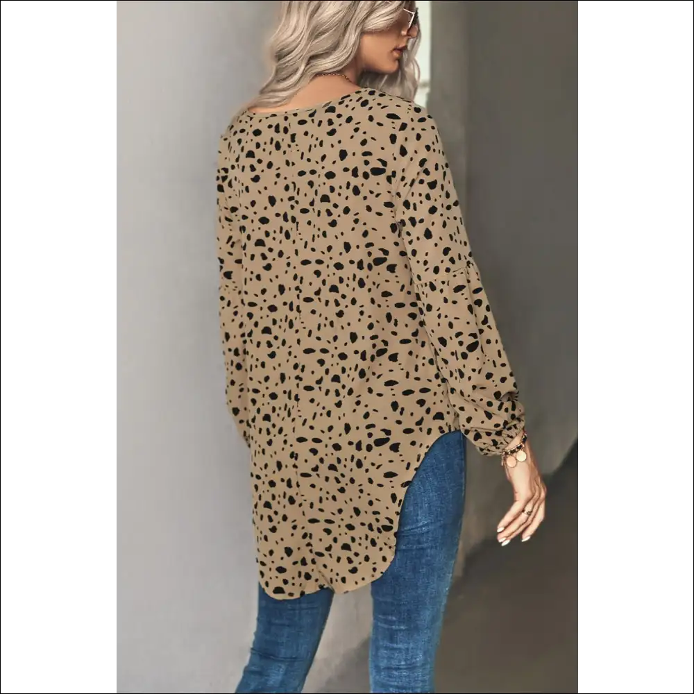 Chic Animal Print V-neck High-low Blouse - Blouses on Sale Worldwide Shipping