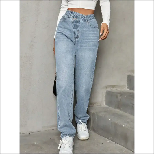 Chic Asymmetric Waist Jeans: where Quirky Meets Fabulous Af 💥👖 - Light / s - Jeans on Sale Worldwide Shipping