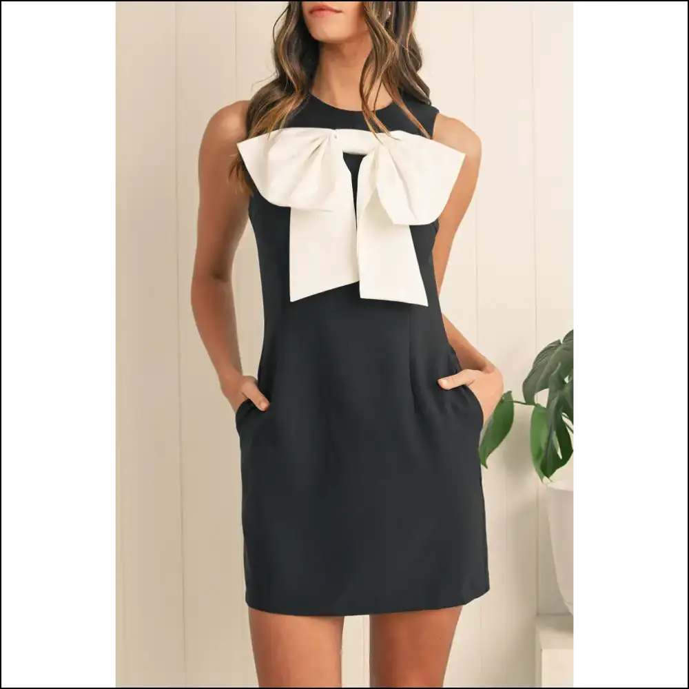 Chic Black Bow High Waist Mini Dress: your New Bf 🖤 Needful Things - s - Short Dresses on Sale Worldwide Shipping