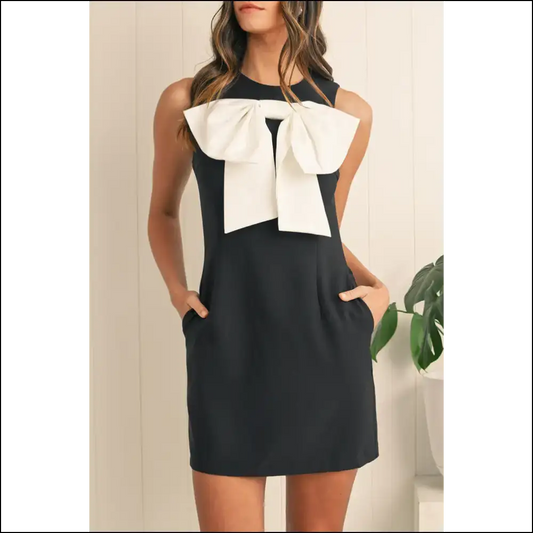 Chic Black Bow High Waist Mini Dress: your New Bf 🖤 Needful Things - s - Short Dresses on Sale Worldwide Shipping