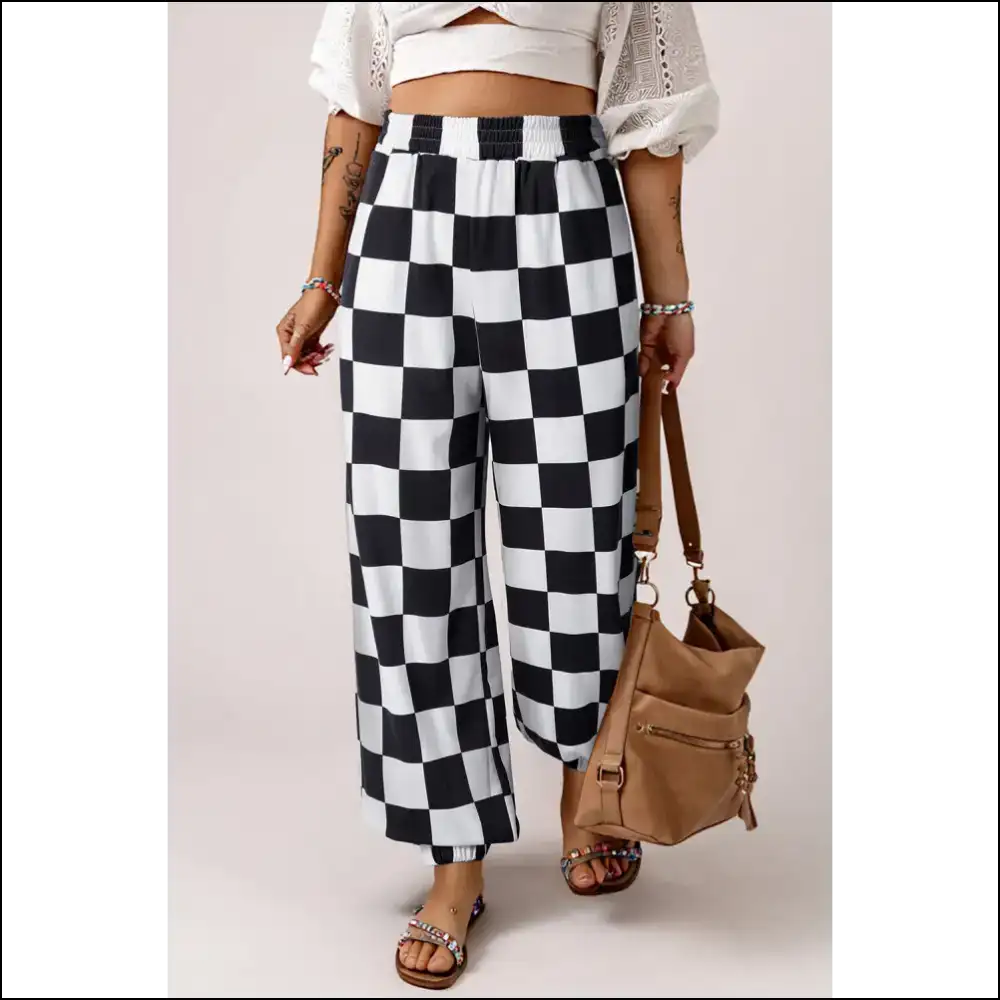 Chic Black Checkerboard Joggers: Pants so Good It’s Scary 🖤 - s - on Sale Worldwide Shipping