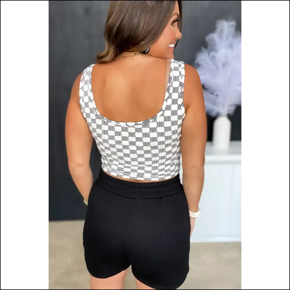Chic Black Checkered Cropped Tank: Fabulous & Slightly Sinister 😈 - Tank Tops on Sale Worldwide Shipping