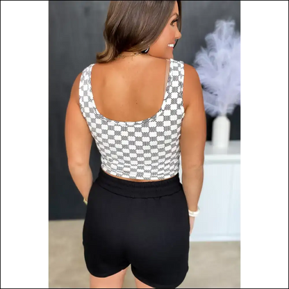 Chic Black Checkered Cropped Tank: Fabulous & Slightly Sinister 😈 - Tank Tops on Sale Worldwide Shipping