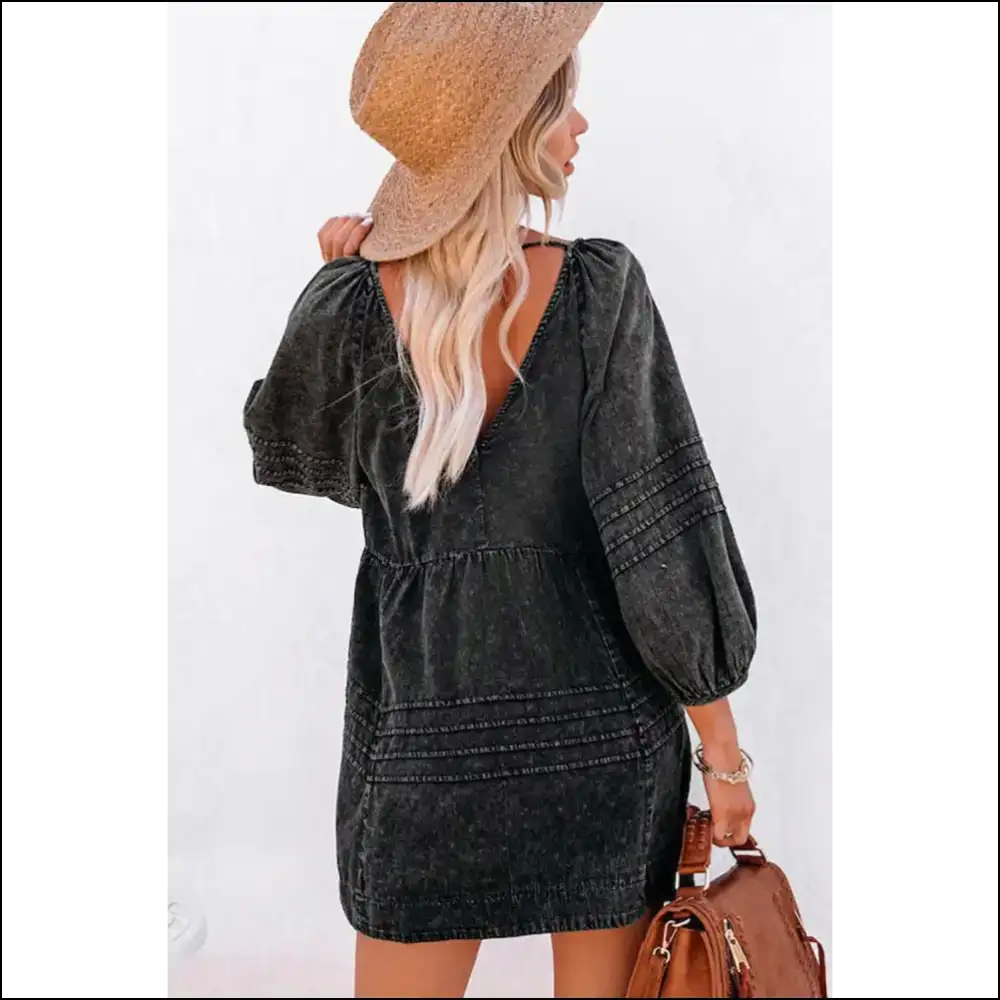 Chic Black Denim Dress: Empire Waist? Slay Needful Things 🖤 - Short Dresses on Sale Worldwide Shipping