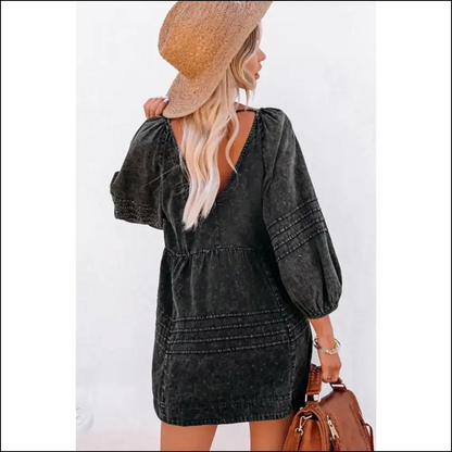 Chic Black Denim Dress: Empire Waist? Slay Needful Things 🖤 - Short Dresses on Sale Worldwide Shipping