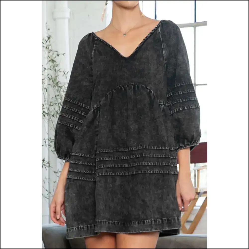 Chic Black Denim Dress: Empire Waist? Slay Needful Things 🖤 - Short Dresses on Sale Worldwide Shipping