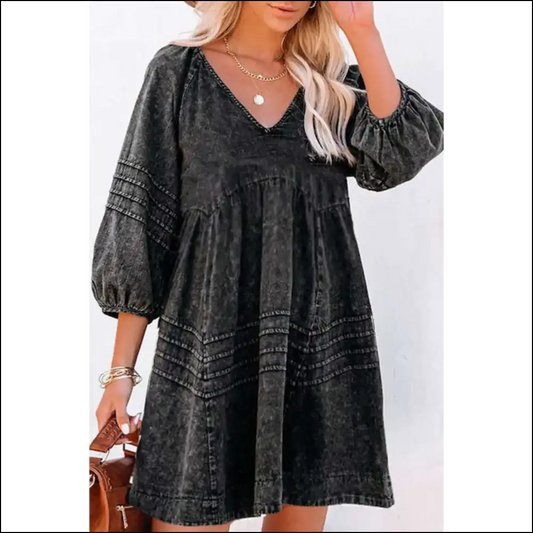Chic Black Denim Dress: Empire Waist? Slay Needful Things 🖤 - s - Short Dresses on Sale Worldwide Shipping