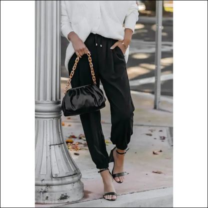 Chic Black Drawstring Smocked Waist Joggers: Pants 🖤 - on Sale Worldwide Shipping