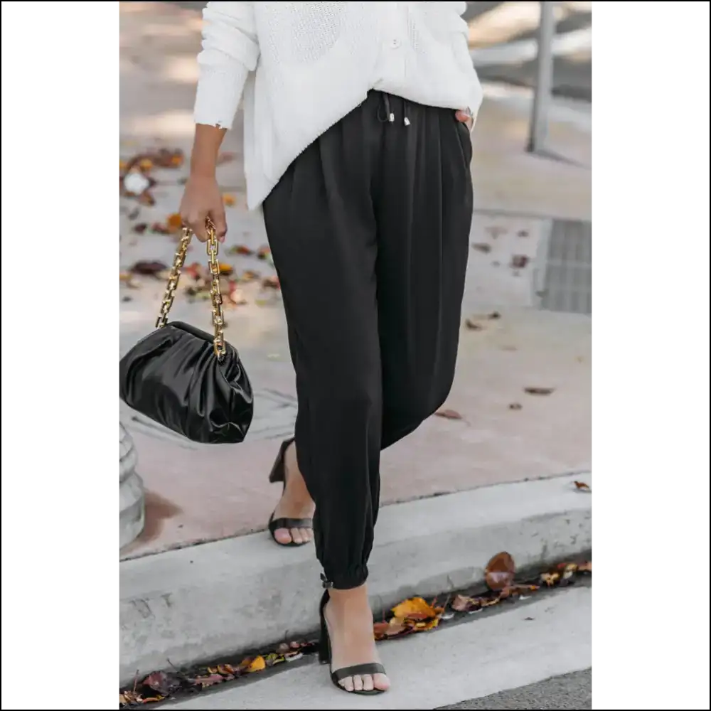 Chic Black Drawstring Smocked Waist Joggers: Pants 🖤 - on Sale Worldwide Shipping