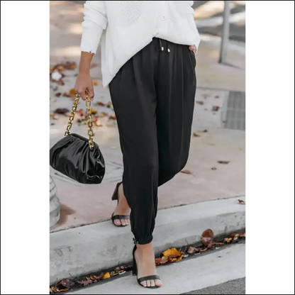 Chic Black Drawstring Smocked Waist Joggers: Pants 🖤 - on Sale Worldwide Shipping