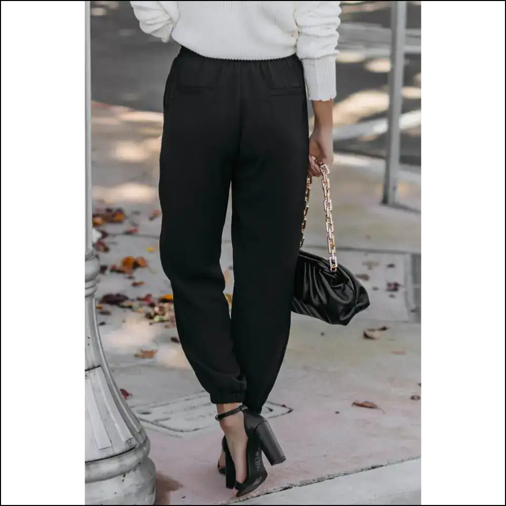 Chic Black Drawstring Smocked Waist Joggers: Pants 🖤 - on Sale Worldwide Shipping