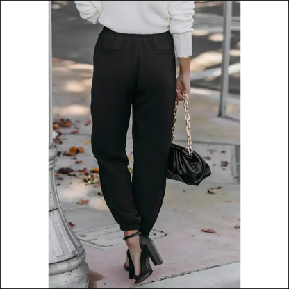 Chic Black Drawstring Smocked Waist Joggers: Pants 🖤 - on Sale Worldwide Shipping