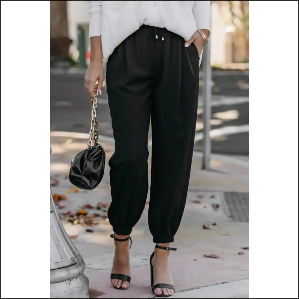 Chic Black Drawstring Smocked Waist Joggers: Pants 🖤 - s - on Sale Worldwide Shipping
