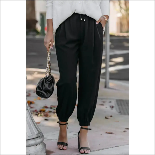 Chic Black Drawstring Smocked Waist Joggers: Pants 🖤 - s - on Sale Worldwide Shipping