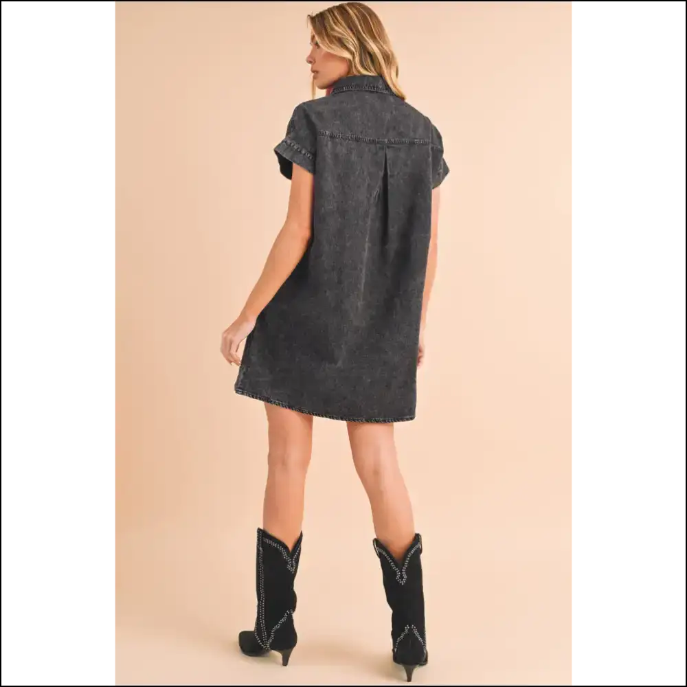 Chic Black Mini Denim Dress: Darling! 😈 Needful Things Approved - Short Dresses on Sale Worldwide Shipping