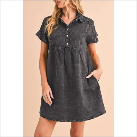 Chic Black Mini Denim Dress: Darling! 😈 Needful Things Approved - s - Short Dresses on Sale Worldwide Shipping