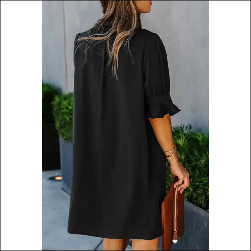 Chic Black Split v Neck Tunic Dress: Basically a Wardrobe Miracle 😈 - Short Dresses on Sale Worldwide Shipping