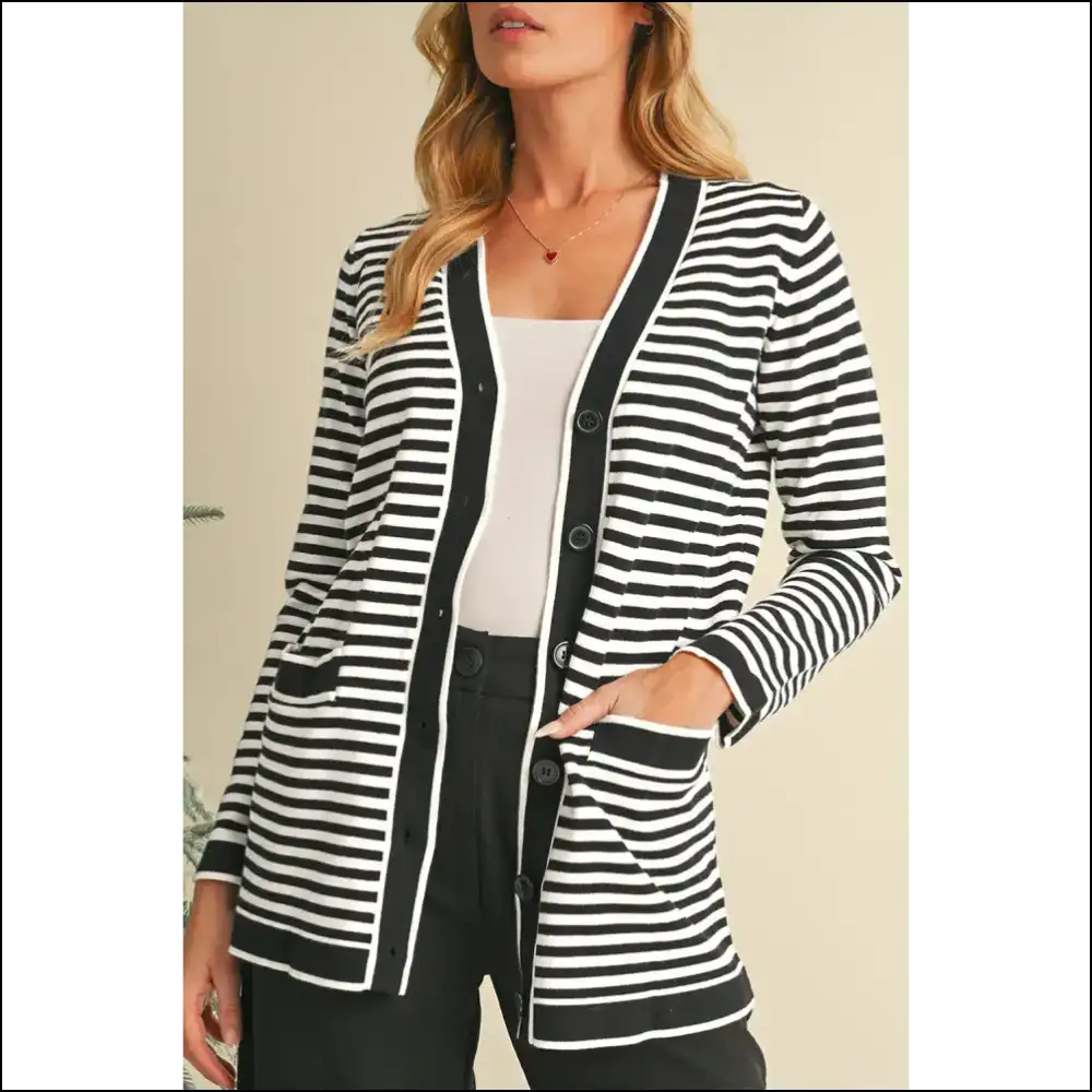 Chic Black Striped Cardigan: Finally Fashion that Hides my Sins 🖤 - Stripe / s - Cardigans on Sale Worldwide Shipping