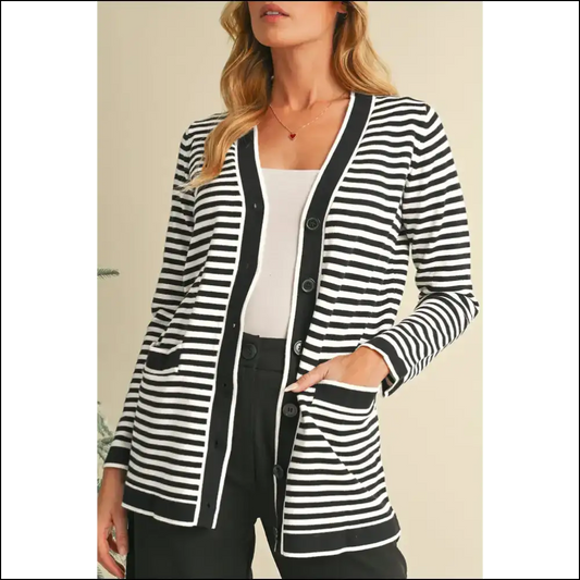 Chic Black Striped Cardigan: Finally Fashion that Hides my Sins 🖤 - Stripe / s - Cardigans on Sale Worldwide Shipping