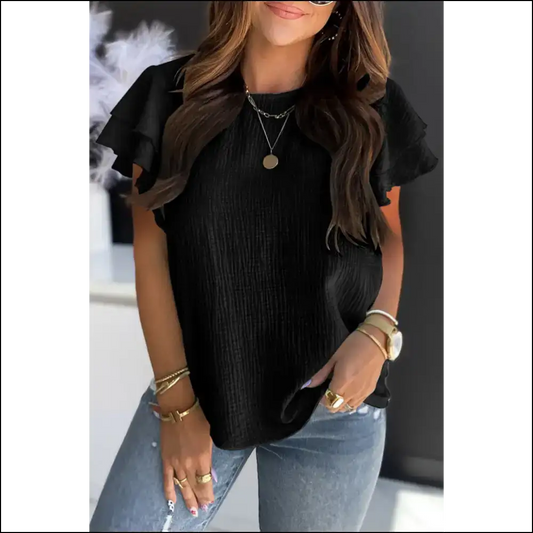 Chic Black Textured Tiered Ruffle: so Hot It’s Practically Illegal 🔥 - s - Blouses on Sale Worldwide Shipping