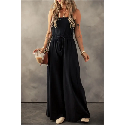 Chic Black Wide Leg Cargo Jumpsuit with Sleeveless Design - Jumpsuits & Rompers on Sale Worldwide Shipping