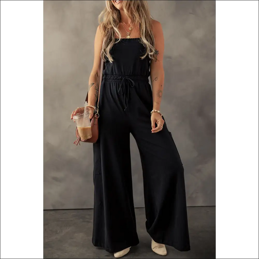 Chic Black Wide Leg Cargo Jumpsuit with Sleeveless Design - s - Jumpsuits & Rompers on Sale Worldwide Shipping